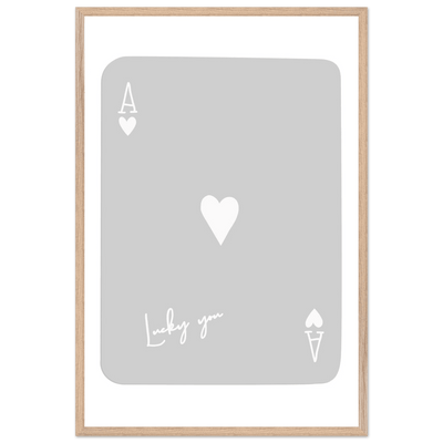 Lucky You Ace of Hearts Poker Card Art Print - Minimalist Framed Poster, Eco-Friendly Wood Frame - Vibrantwalls