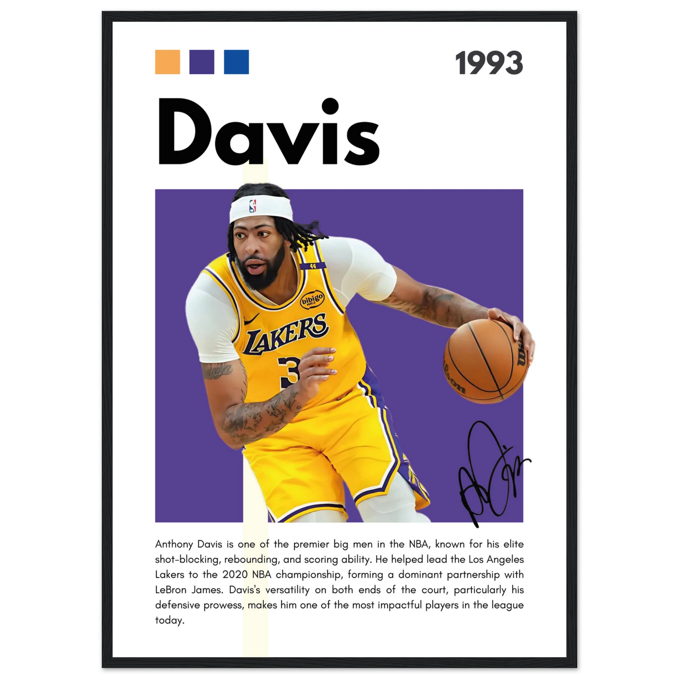 Anthony Davis Lakers Modern Basketball Art Print 50x70 cm 20x28″ Black frame Vibrantwalls