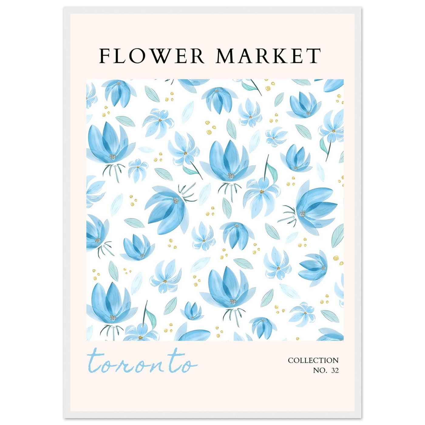 Toronto Flower Market Wall Art – Delicate Blue Floral & Gold Dot Prints | Framed & Ready-to-Hang - Vibrantwalls