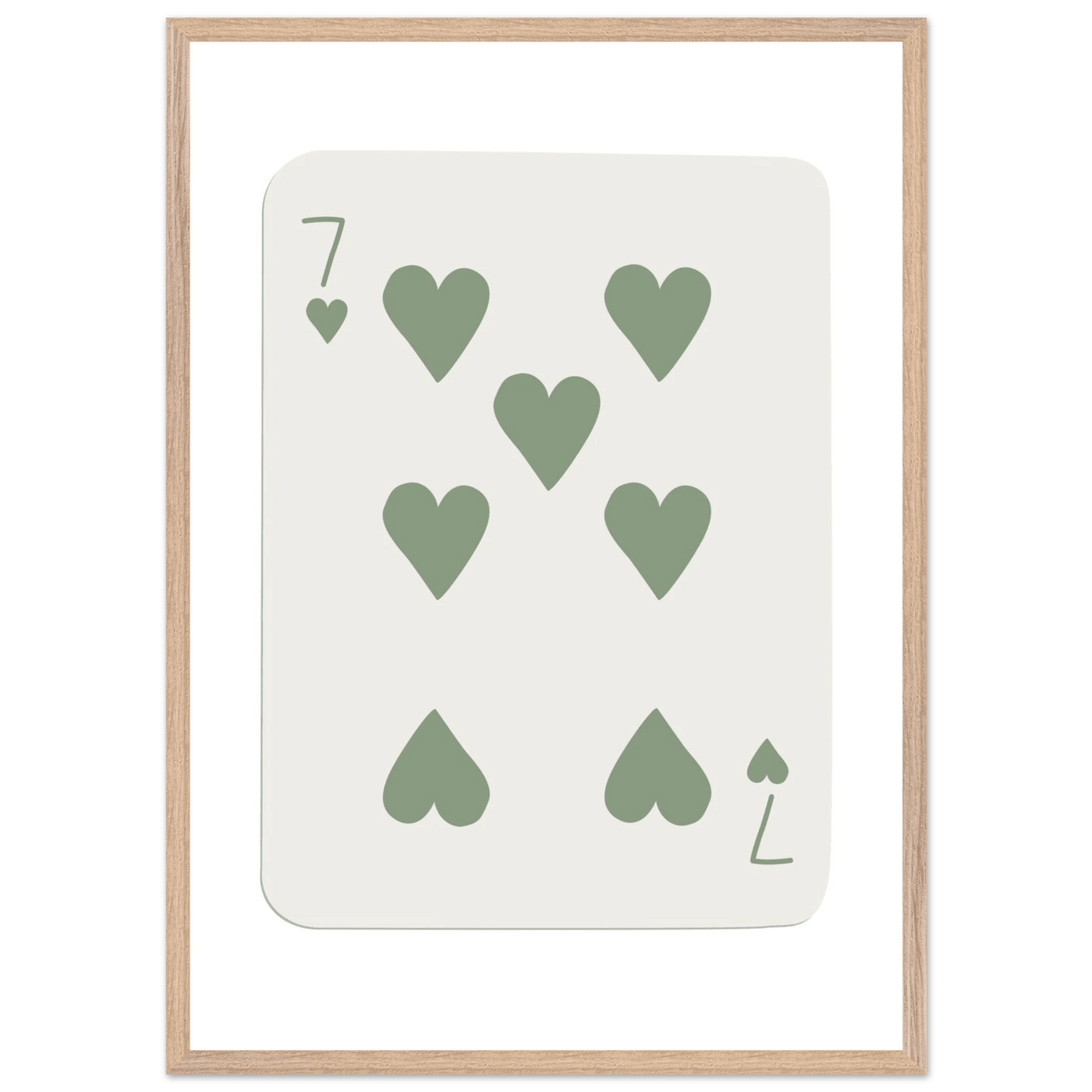 Minimalist Poker Card Art - Seven of Hearts - Sage Green Framed Poster, Eco-Friendly Decor - Vibrantwalls