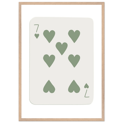 Minimalist Poker Card Art - Seven of Hearts - Sage Green Framed Poster, Eco-Friendly Decor - Vibrantwalls