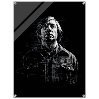 Javier Bardem in No Country for Old Men – Iconic Scrawl Art Acrylic Print - Vibrantwalls