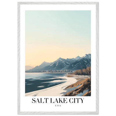 Salt Lake City Framed Poster – Modern Winter Landscape Art with Wood Frame - Vibrantwalls