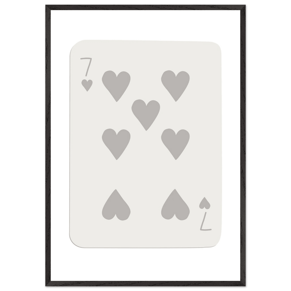 Minimalist Poker Card Print - Seven of Hearts - Mounted Eco-Friendly Framed Art, Custom Sizes & Finishes - Vibrantwalls