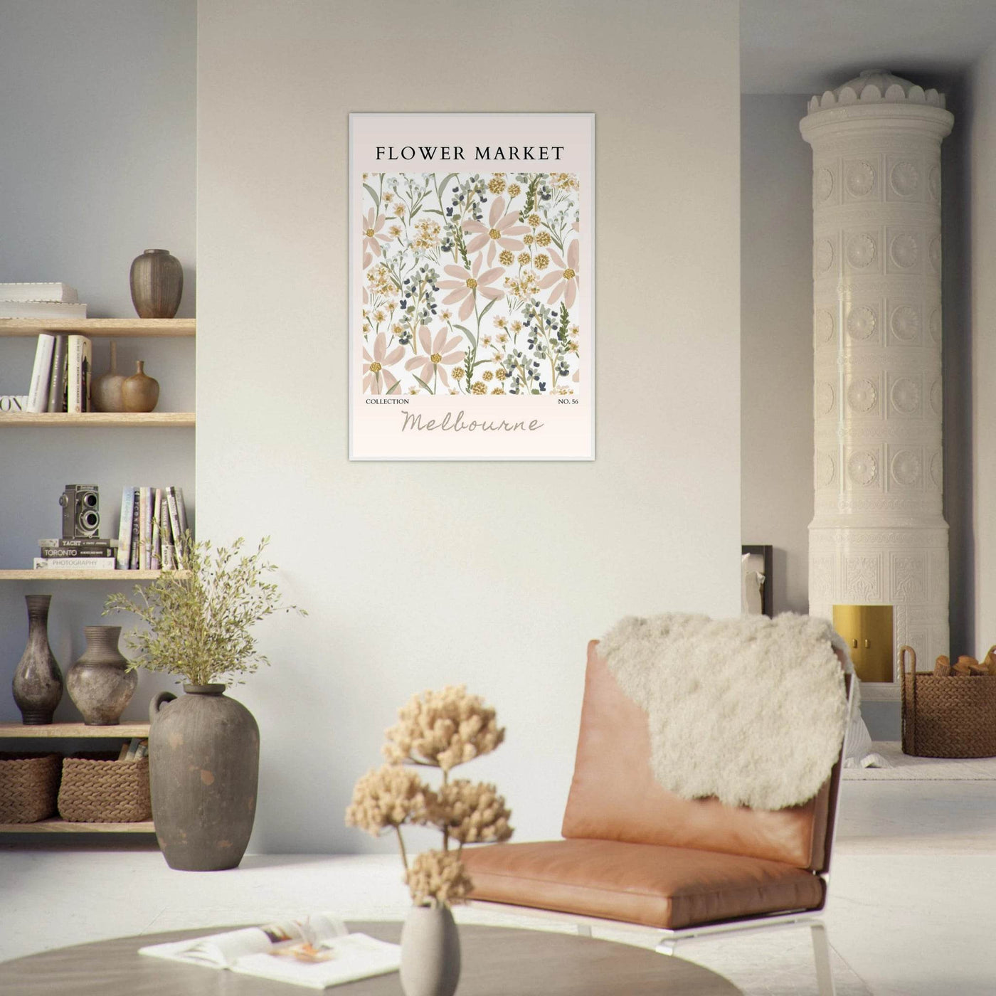 Flower Market Melbourne Framed Poster – Blush Floral & Sage Green Art Print | Ready-to-Hang Wall Decor - Vibrantwalls