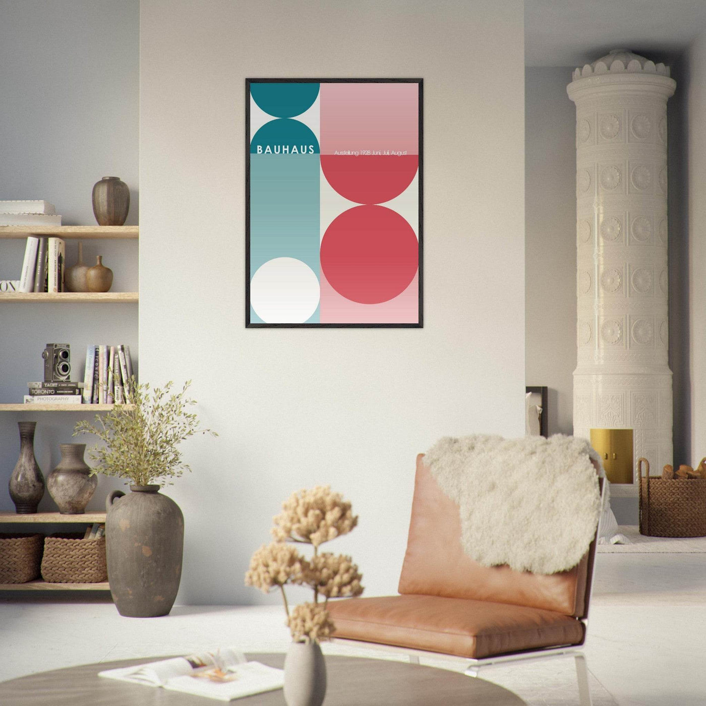 Bauhaus Retro Art Print in Teal and Coral for Unique Retro Decor - Vibrantwalls