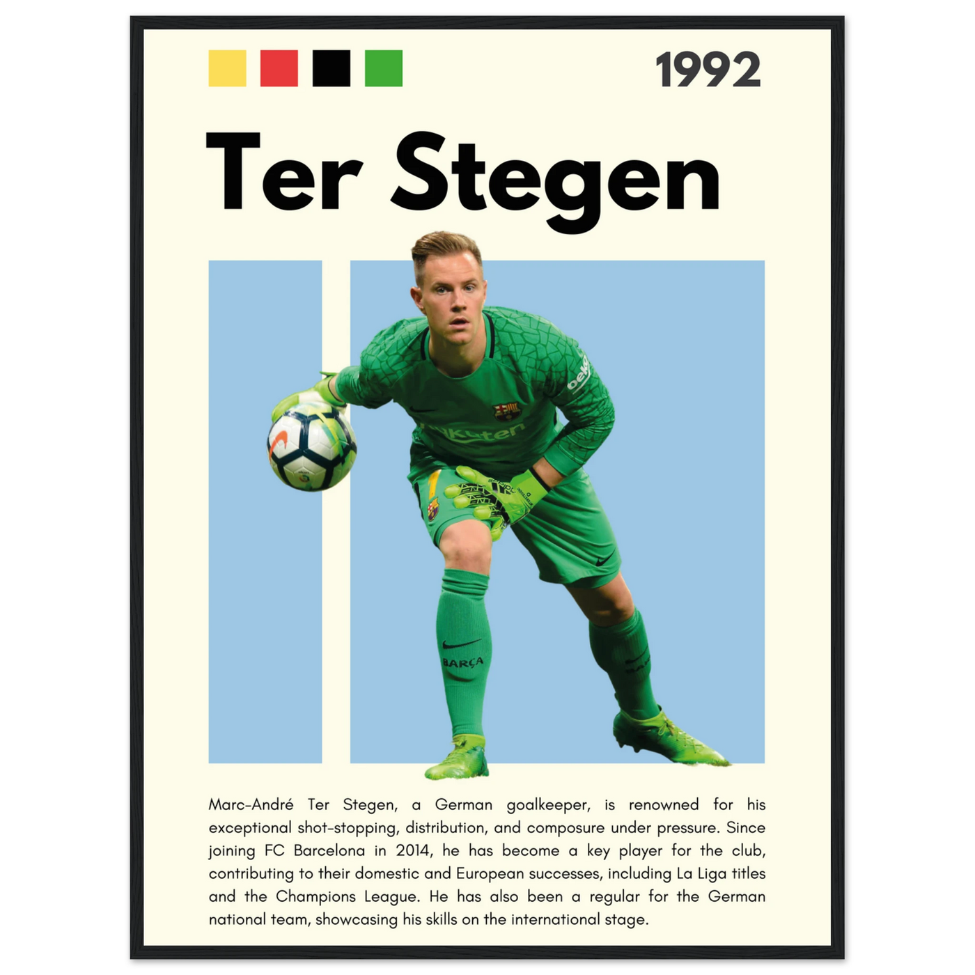Marc-André Ter Stegen FC Barcelona Goalkeeper Framed Poster – Minimalist Football Art Print 60x80 cm 24x32″ Black frame Vibrantwalls