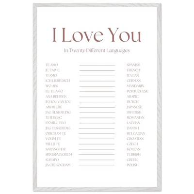 I Love You in 20 Languages - Mounted Framed Art Print, Eco-Friendly Wood Frame in Your Choice of Style - Vibrantwalls