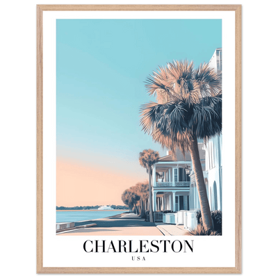 Charleston USA Framed Poster – Coastal Vintage Wall Art with Wooden Frame and Serene Sunset Hues - Vibrantwalls
