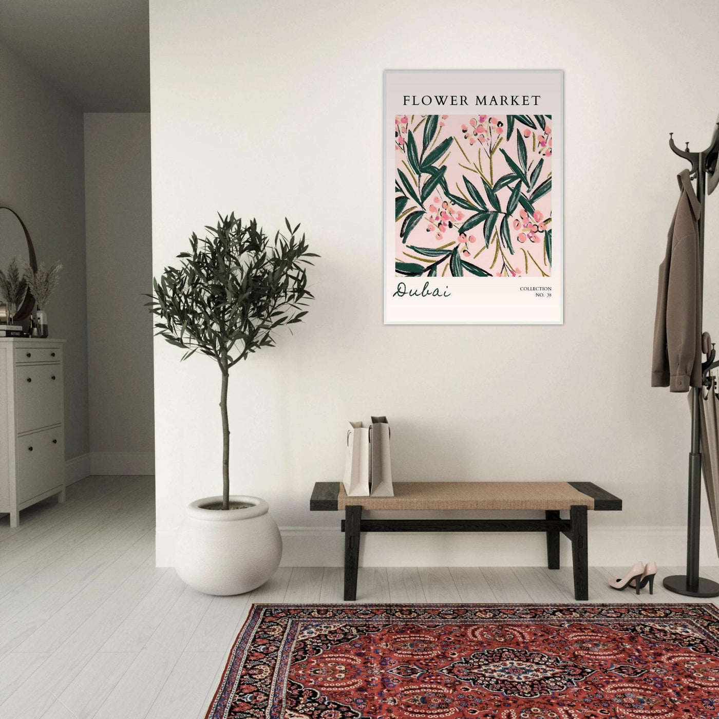 Dubai Flower Market Art Print – Blush Pink & Emerald Green Botanical Framed Poster | Ready-to-Hang - Vibrantwalls