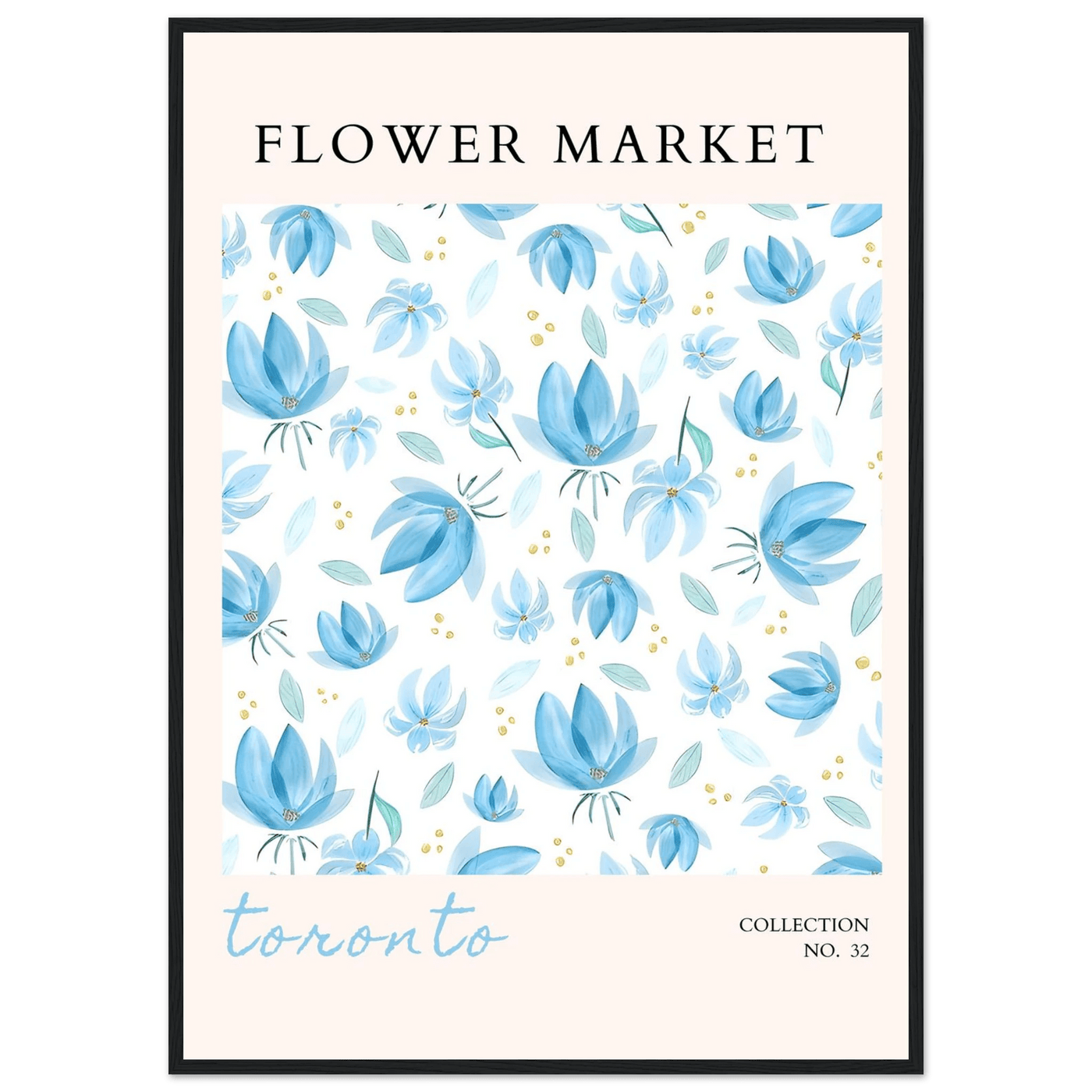 Toronto Flower Market Wall Art – Delicate Blue Floral & Gold Dot Prints | Framed & Ready-to-Hang - Vibrantwalls