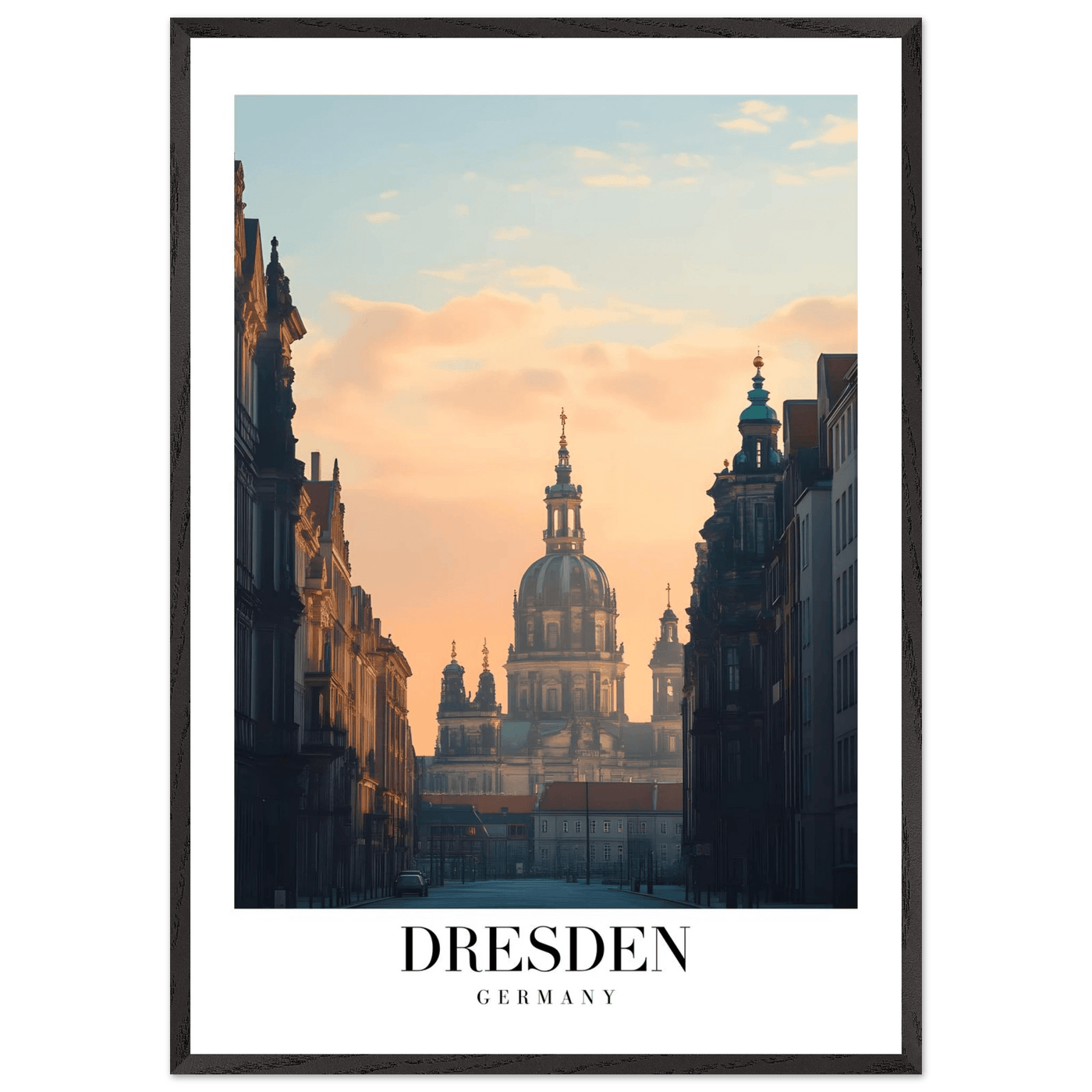 Dresden Germany Framed Poster – Warm Sunset Cityscape Wall Art with Wooden Frame Options - Vibrantwalls