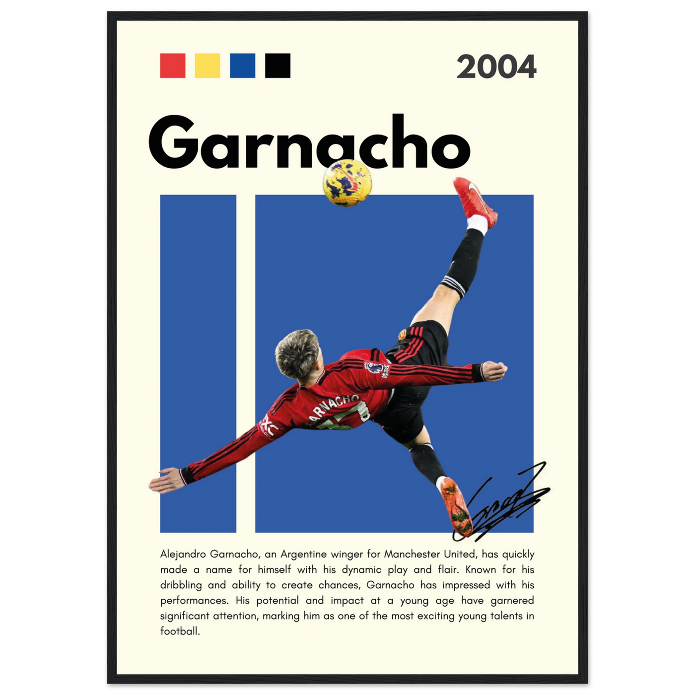 Alejandro Garnacho Manchester United Dynamic Football Poster A1 (59.4 x 84.1 cm) Black frame Vibrantwalls