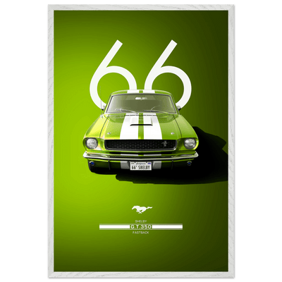 1966 Shelby GT350 Fastback Poster - Iconic Green & White Racing Stripes | Premium Framed Art, Ready-to-Hang - Vibrantwalls