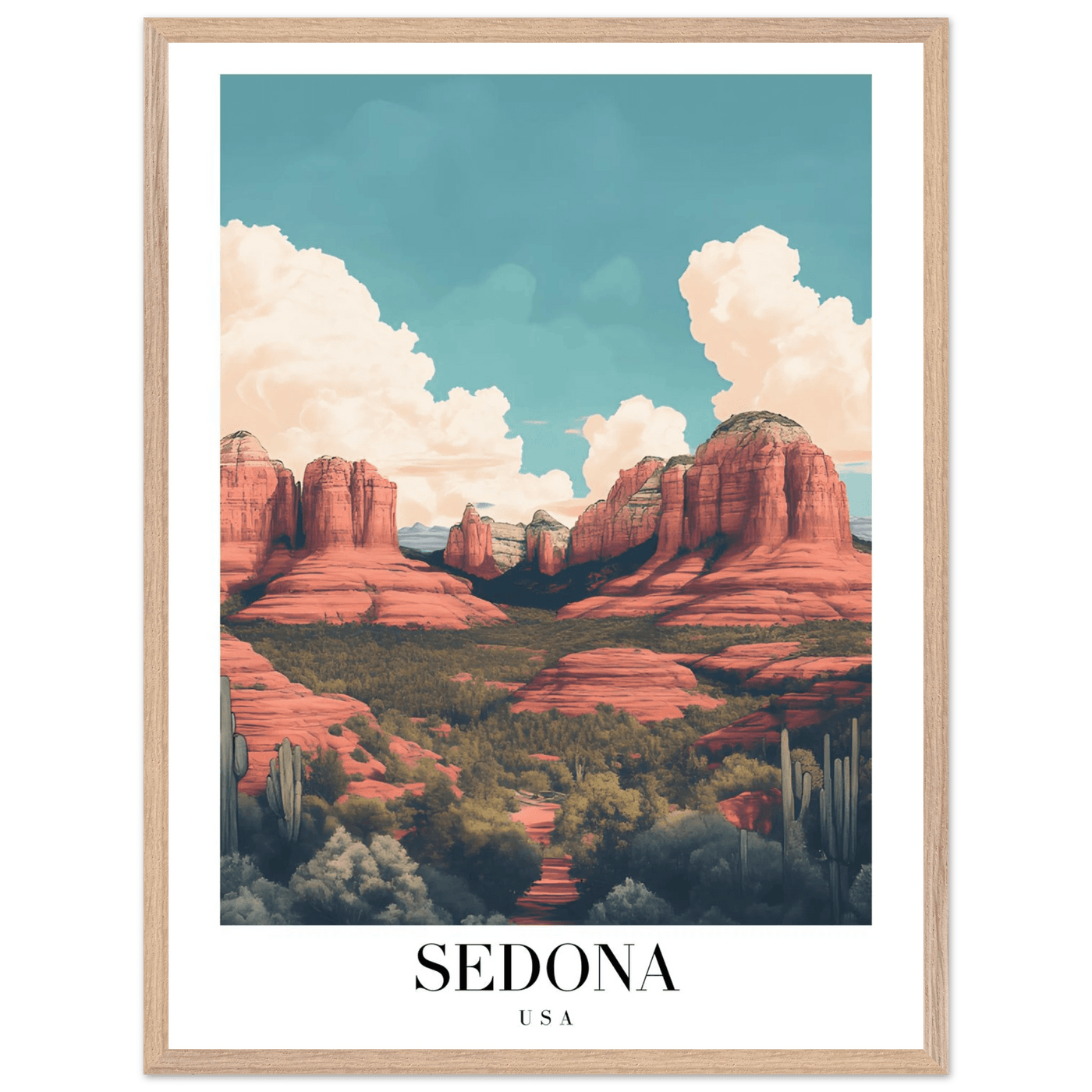Sedona USA Framed Poster – Iconic Red Rocks Wall Art with Vintage Desert Vibes - Vibrantwalls