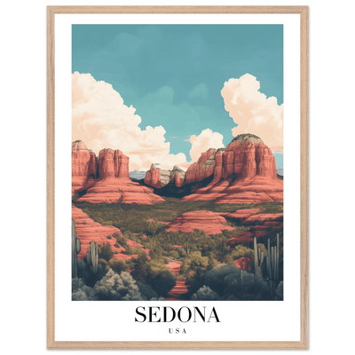 Sedona USA Framed Poster – Iconic Red Rocks Wall Art with Vintage Desert Vibes - Vibrantwalls