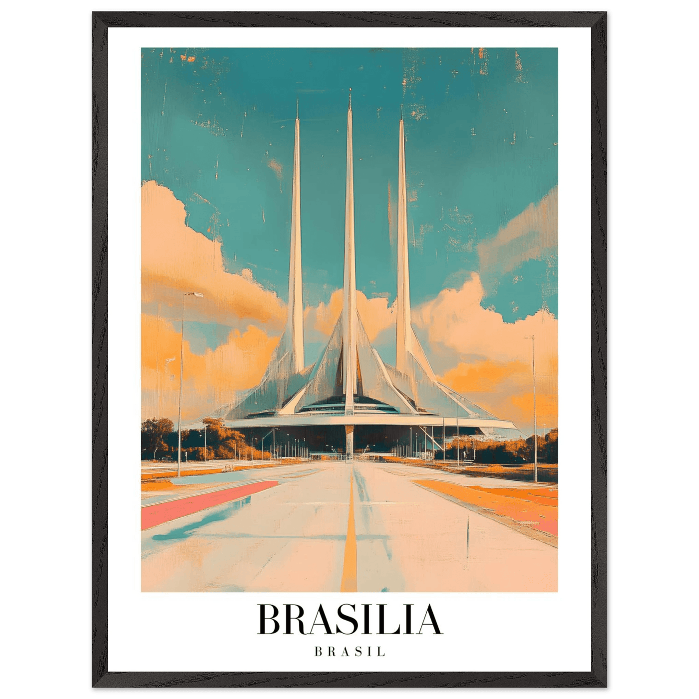 Brasília Brasil Mid-Century Modern Framed Poster – Vintage Travel Art with Wooden Frame - Vibrantwalls