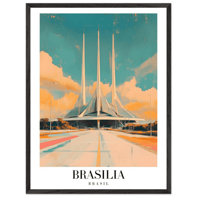 Brasília Brasil Mid-Century Modern Framed Poster – Vintage Travel Art with Wooden Frame - Vibrantwalls