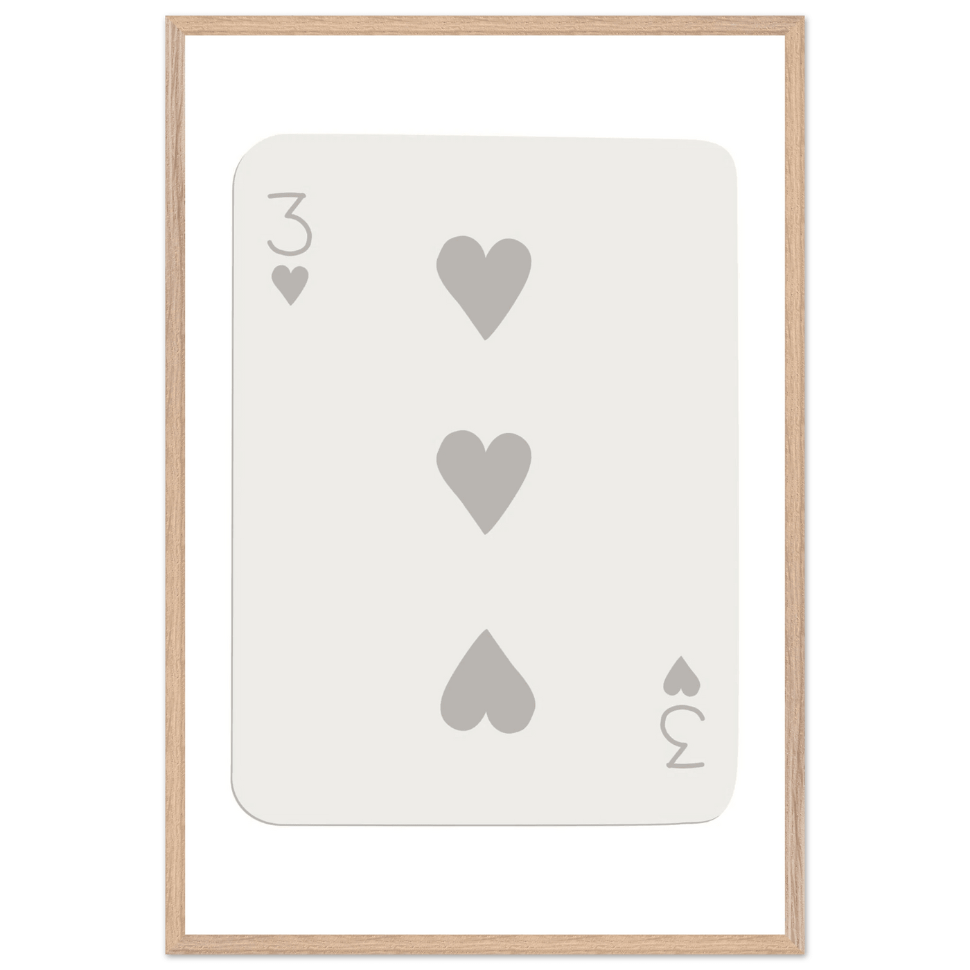 Minimalist Three of Hearts Poker Card Print - Eco-Friendly Framed Wall Art, Matte Finish - Vibrantwalls