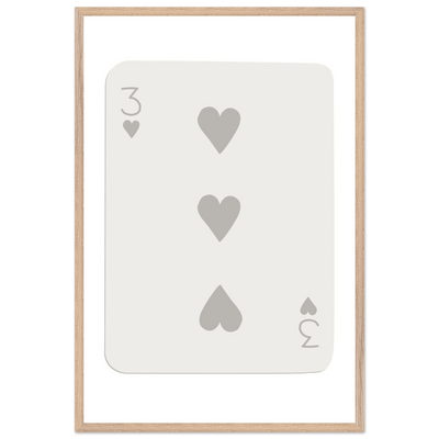 Minimalist Three of Hearts Poker Card Print - Eco-Friendly Framed Wall Art, Matte Finish - Vibrantwalls