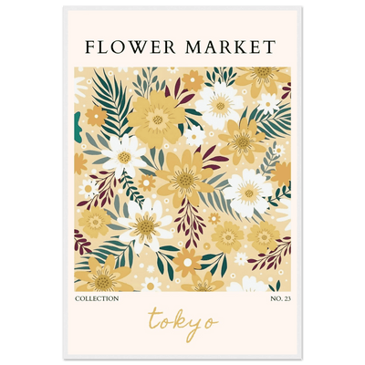 Tokyo Flower Market Framed Poster – Botanical Golden & White Floral Print | Ready-to-Hang Wall Art - Vibrantwalls