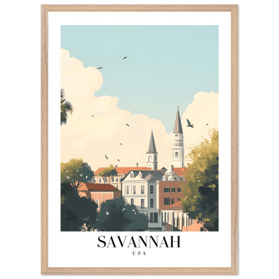 Savannah USA Framed Poster – Charming Cityscape Art with Wooden Frame - Vibrantwalls