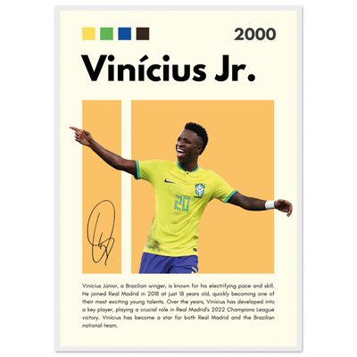 Vinicius Jr. Brazil Soccer Framed Poster – Dynamic Football Legend Art Print in Multiple Sizes & Frame Finishes A1 (59.4 x 84.1 cm) White frame Vibrantwalls