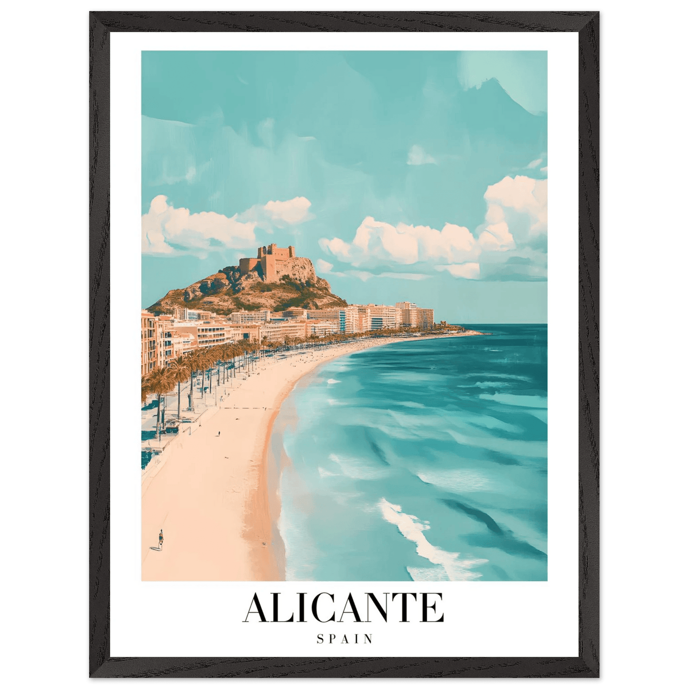 Alicante Spain Framed Poster – Vintage Coastal Wall Art with Azure Blues & Sandy Hues - Vibrantwalls