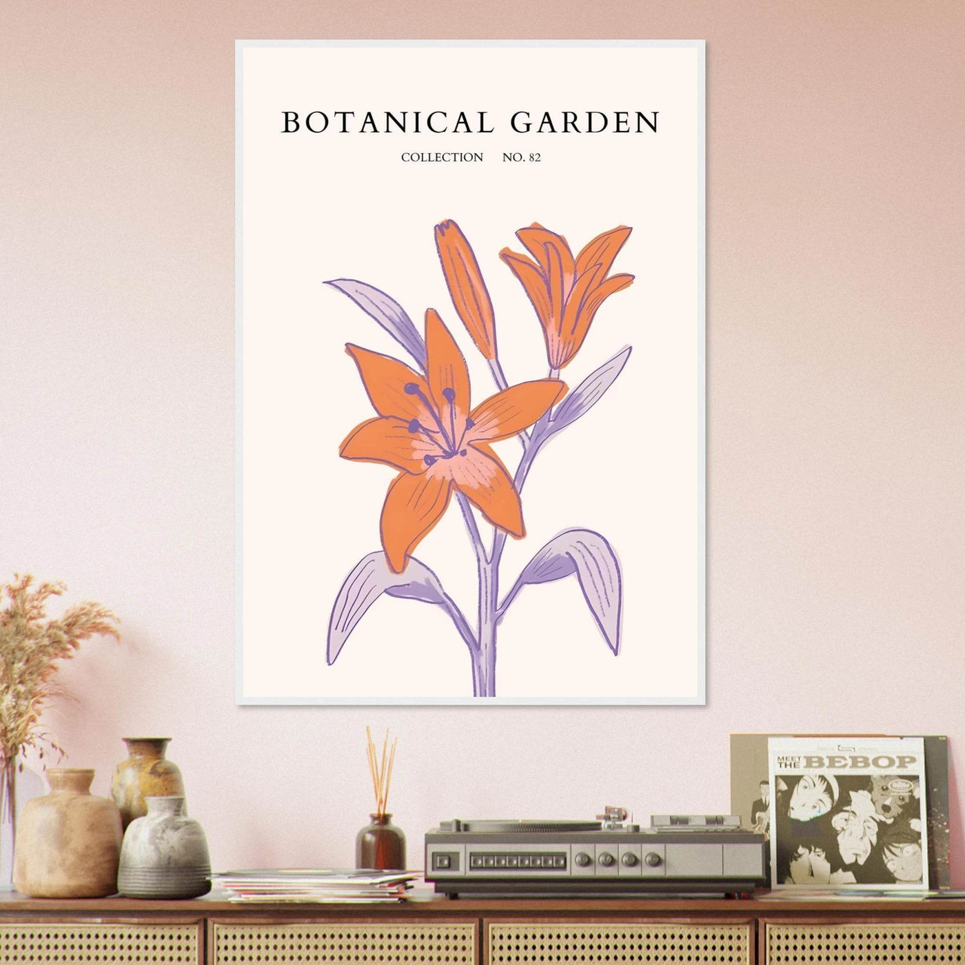 Botanical Garden Lily Print – Orange & Lavender Framed Poster | Elegant Nature Art for Modern Spaces, Ready-to-Hang - Vibrantwalls