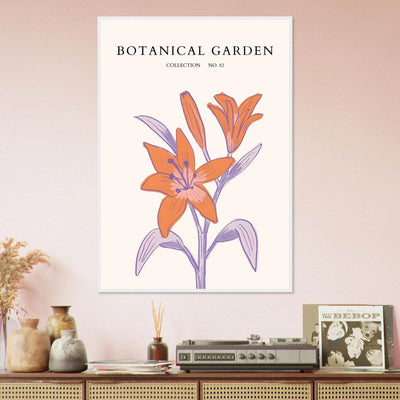 Botanical Garden Lily Print – Orange & Lavender Framed Poster | Elegant Nature Art for Modern Spaces, Ready-to-Hang - Vibrantwalls