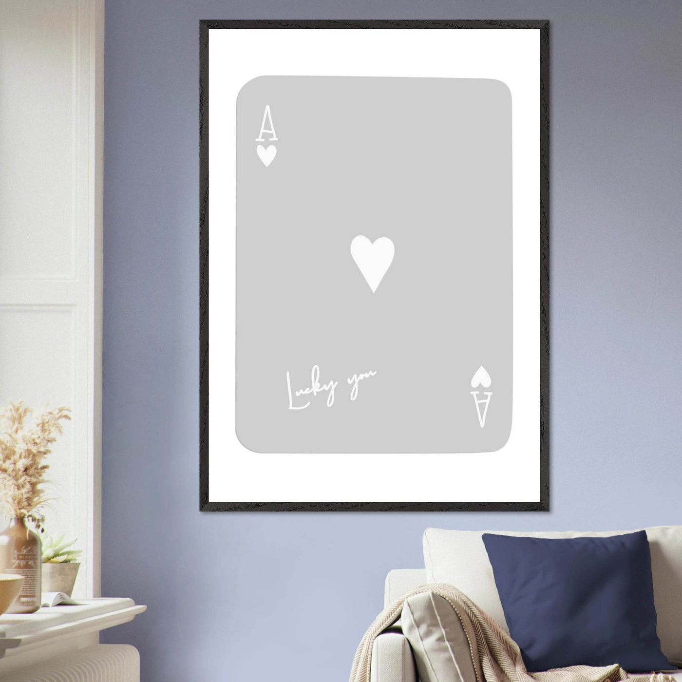 Lucky You Ace of Hearts Poker Card Art Print - Minimalist Framed Poster, Eco-Friendly Wood Frame - Vibrantwalls