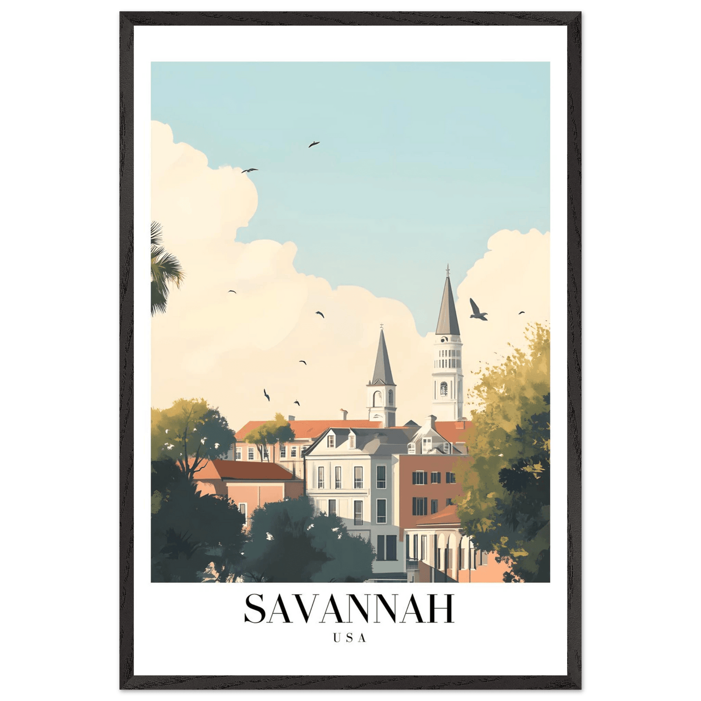 Savannah USA Framed Poster – Charming Cityscape Wall Art with Wooden Frame - Vibrantwalls