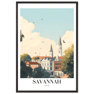 Savannah USA Framed Poster – Charming Cityscape Wall Art with Wooden Frame - Vibrantwalls
