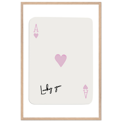 Lucky You Ace of Hearts Poker Card Print - Mounted Framed Wall Art, Eco-Friendly Wood Frame & Soft Pink Hues - Vibrantwalls