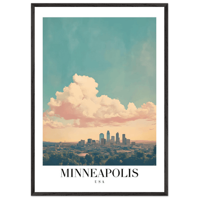 Minneapolis USA Framed Poster – Pastel Dream Sky Vintage Cityscape Art with Premium Wooden Frame - Vibrantwalls