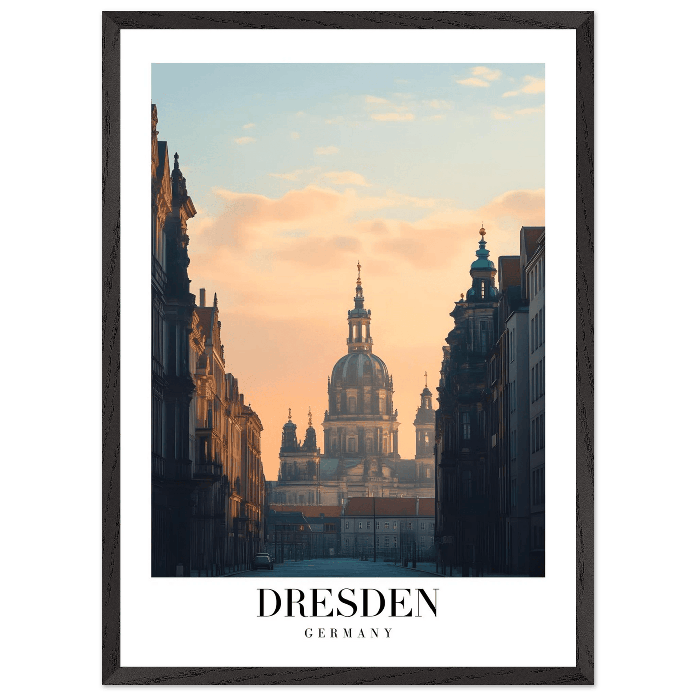 Dresden Germany Framed Poster – Warm Sunset Cityscape Wall Art with Wooden Frame Options - Vibrantwalls