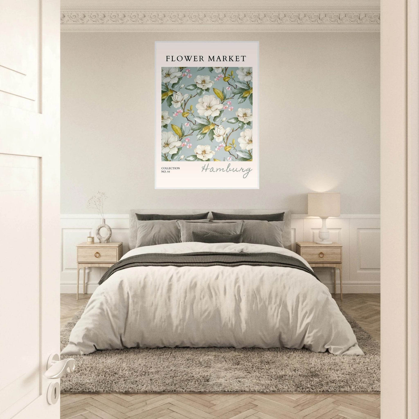 Hamburg 'Flower Market' Framed Poster – Elegant Magnolia & Cherry Blossom Art Print | Ready-to-Hang - Vibrantwalls