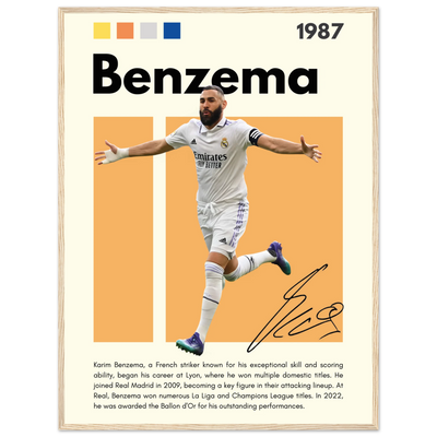 Karim Benzema Real Madrid Soccer Framed Poster – Modern Football Art Print with Signature Detail 60x80 cm 24x32″ Wood frame Vibrantwalls