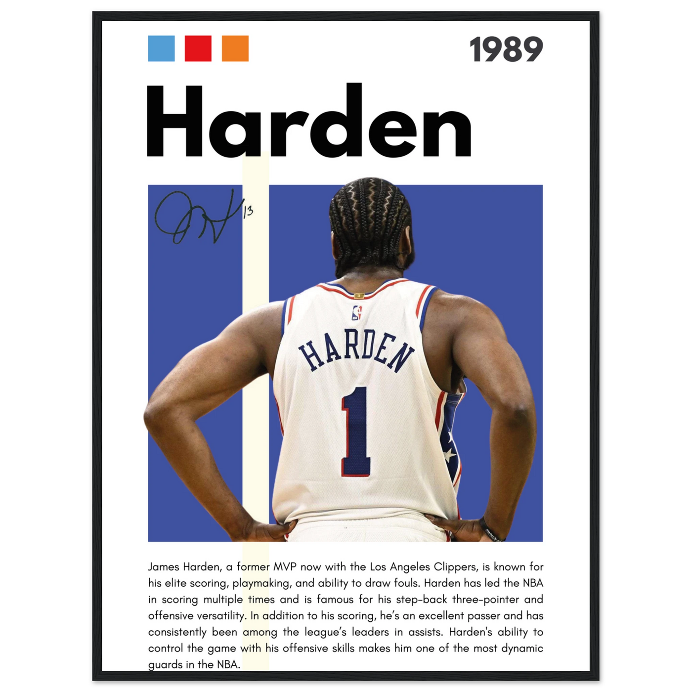 James Harden The Beard Clippers Framed Poster 60x80 cm 24x32″ Black frame Vibrantwalls