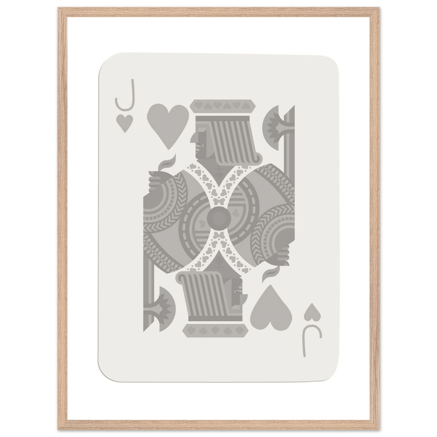 Jack of Hearts Poker Card Print - Minimalist Grey & White Art - Framed Poster, Eco-Friendly Wood - Vibrantwalls
