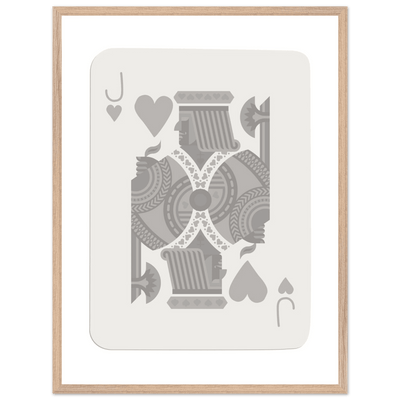 Jack of Hearts Poker Card Print - Minimalist Grey & White Art - Framed Poster, Eco-Friendly Wood - Vibrantwalls