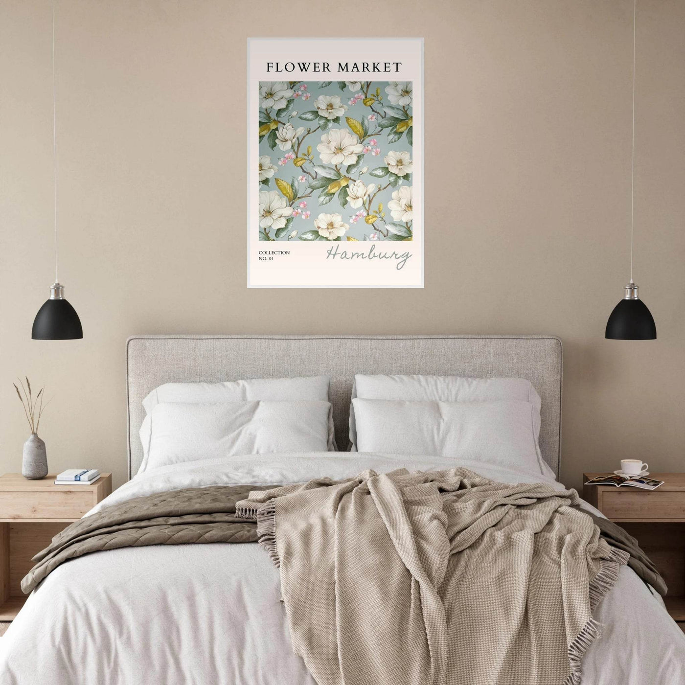 Hamburg 'Flower Market' Framed Poster – Elegant Magnolia & Cherry Blossom Art Print | Ready-to-Hang - Vibrantwalls