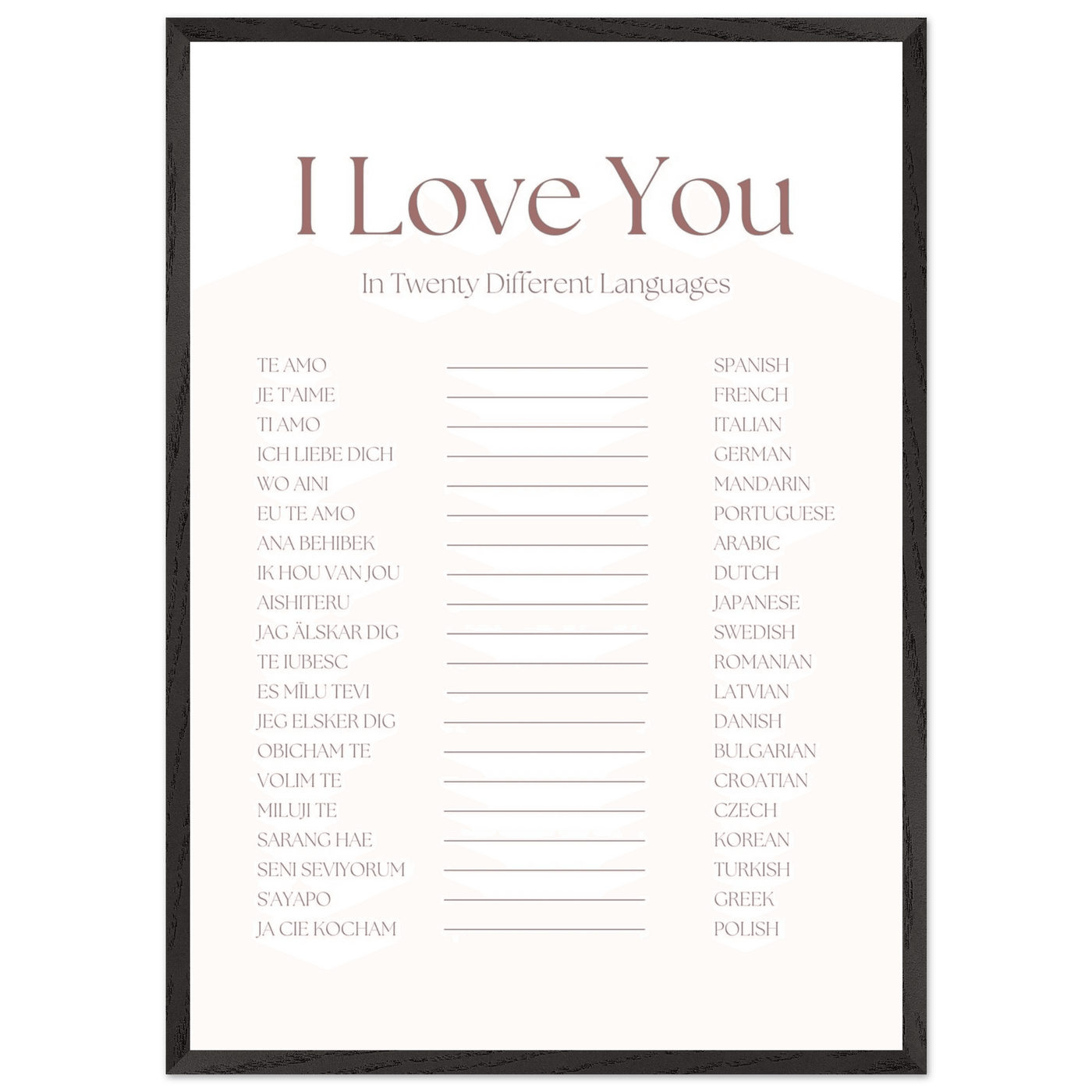 I Love You in 20 Languages - Mounted Framed Art Print, Eco-Friendly Wood Frame in Your Choice of Style - Vibrantwalls