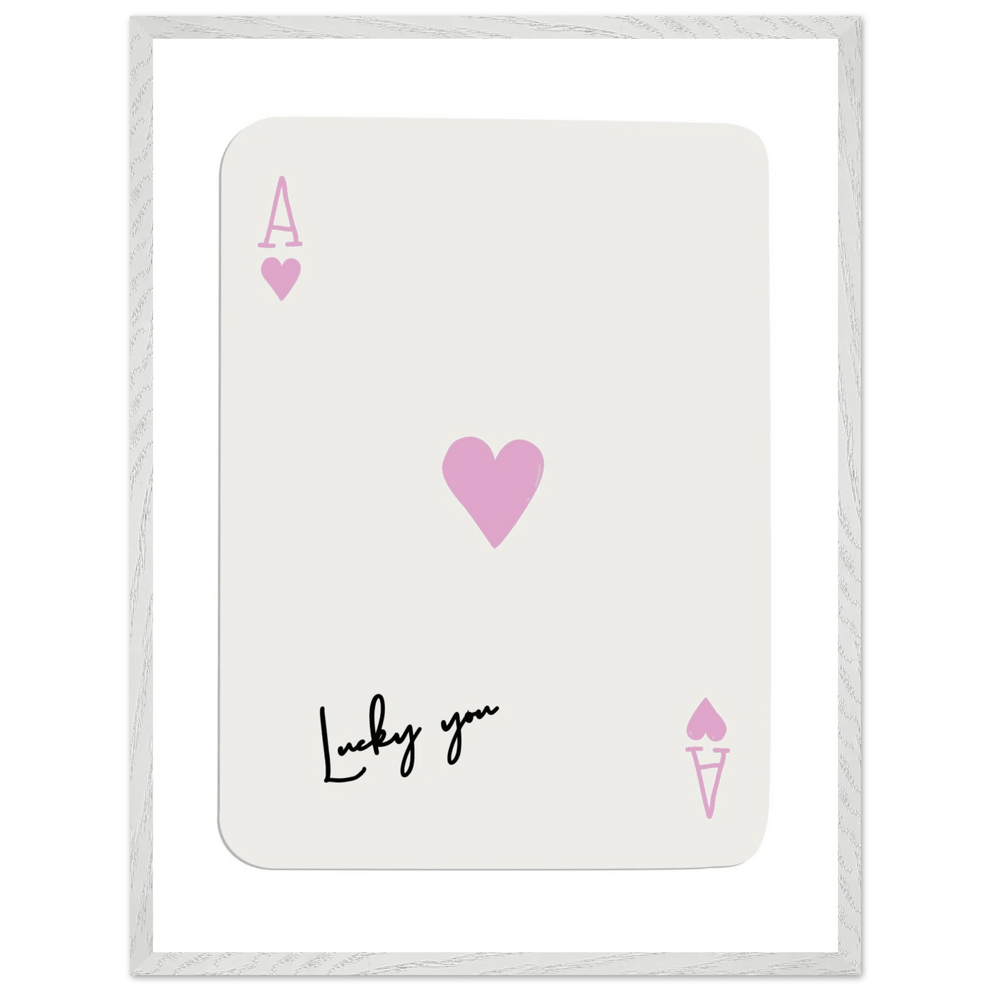 Lucky You Ace of Hearts Poker Card Print - Mounted Framed Wall Art, Eco-Friendly Wood Frame & Soft Pink Hues - Vibrantwalls