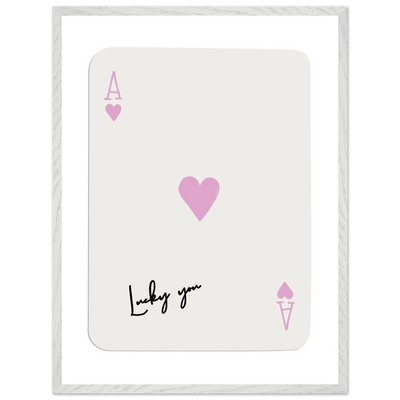 Lucky You Ace of Hearts Poker Card Print - Mounted Framed Wall Art, Eco-Friendly Wood Frame & Soft Pink Hues - Vibrantwalls