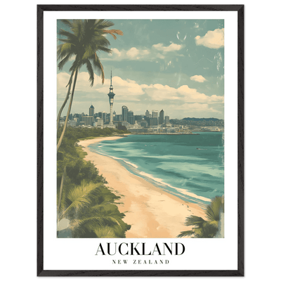 Auckland New Zealand Framed Poster – Vintage Coastal City Travel Wall Art with Wooden Frame Options - Vibrantwalls