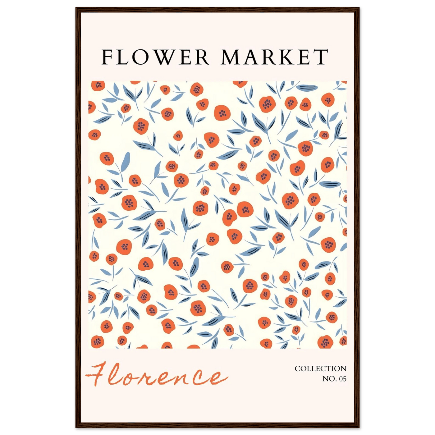 Florence Flower Market Art Print – Vibrant Orange Poppies & Blue Leaves | Framed & Ready-to-Hang Wall Art - Vibrantwalls