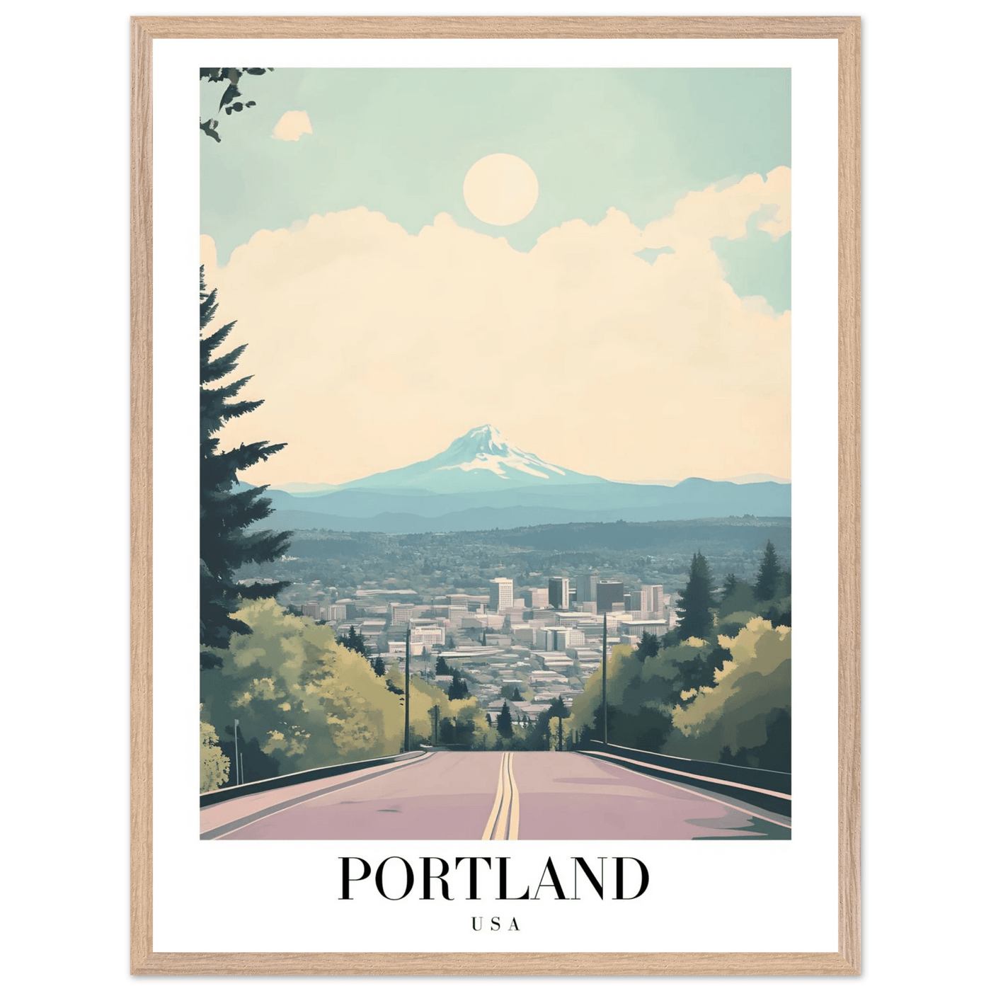 Portland Oregon Framed Poster – Mid-Century Modern Travel Art with Your Choice of Frame - Vibrantwalls