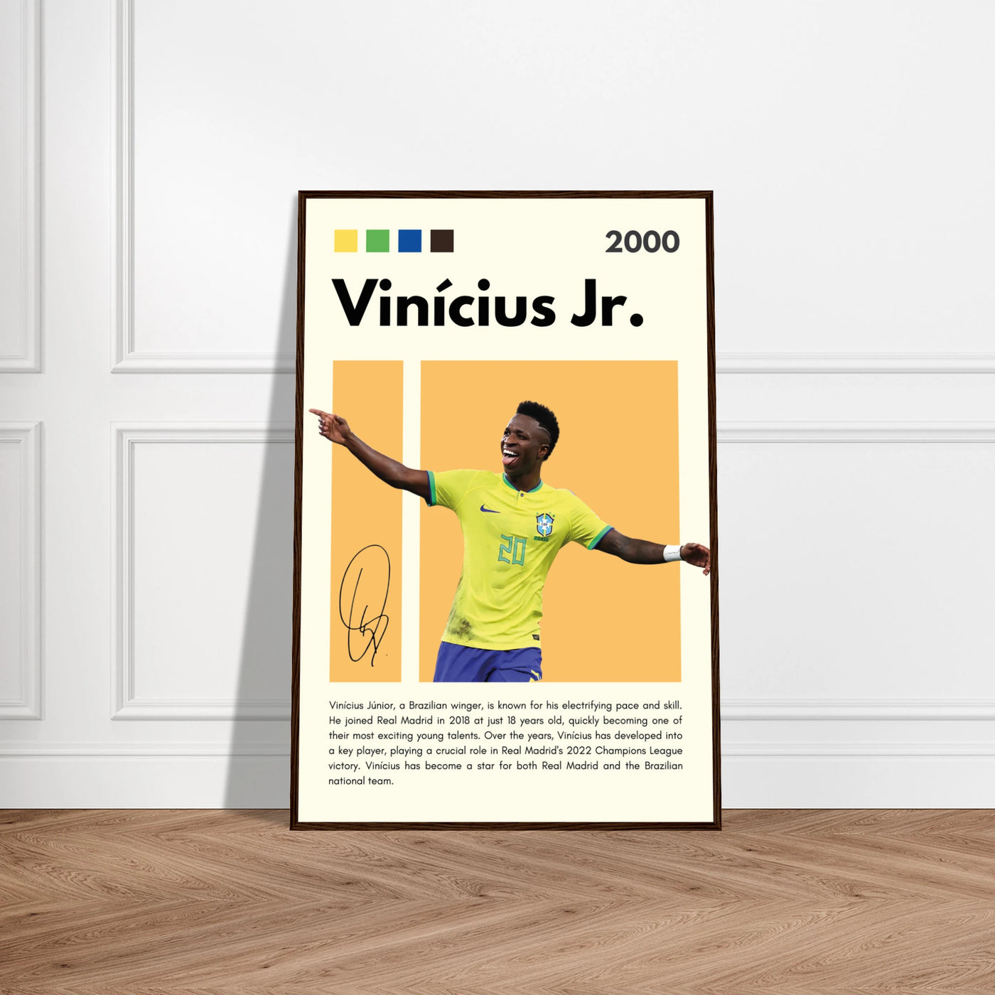 Vinicius Jr. Brazil Soccer Framed Poster – Dynamic Football Legend Art Print in Multiple Sizes & Frame Finishes Vibrantwalls