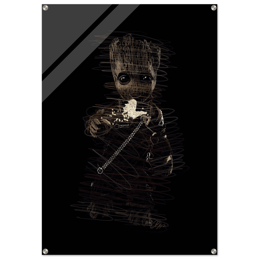 Baby Groot Acrylic Print - Whimsical Scribble Art for Home Decor - Vibrantwalls